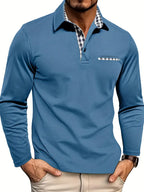 Men Polo Shirt Long Sleeve Cotton Blend Comfort Fit Casual Style
