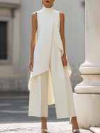 Talia | Women's Two-Piece Set | Asymmetric Top & Wide-Leg Pants | Business