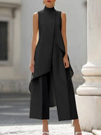 Talia | Women's Two-Piece Set | Asymmetric Top & Wide-Leg Pants | Business