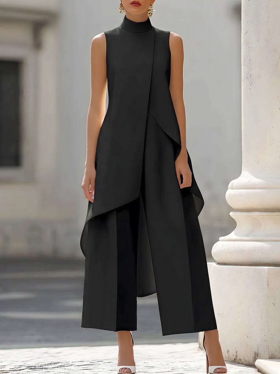 Talia | Women's Two-Piece Set | Asymmetric Top & Wide-Leg Pants | Business