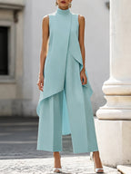 Talia | Women's Two-Piece Set | Asymmetric Top & Wide-Leg Pants | Business