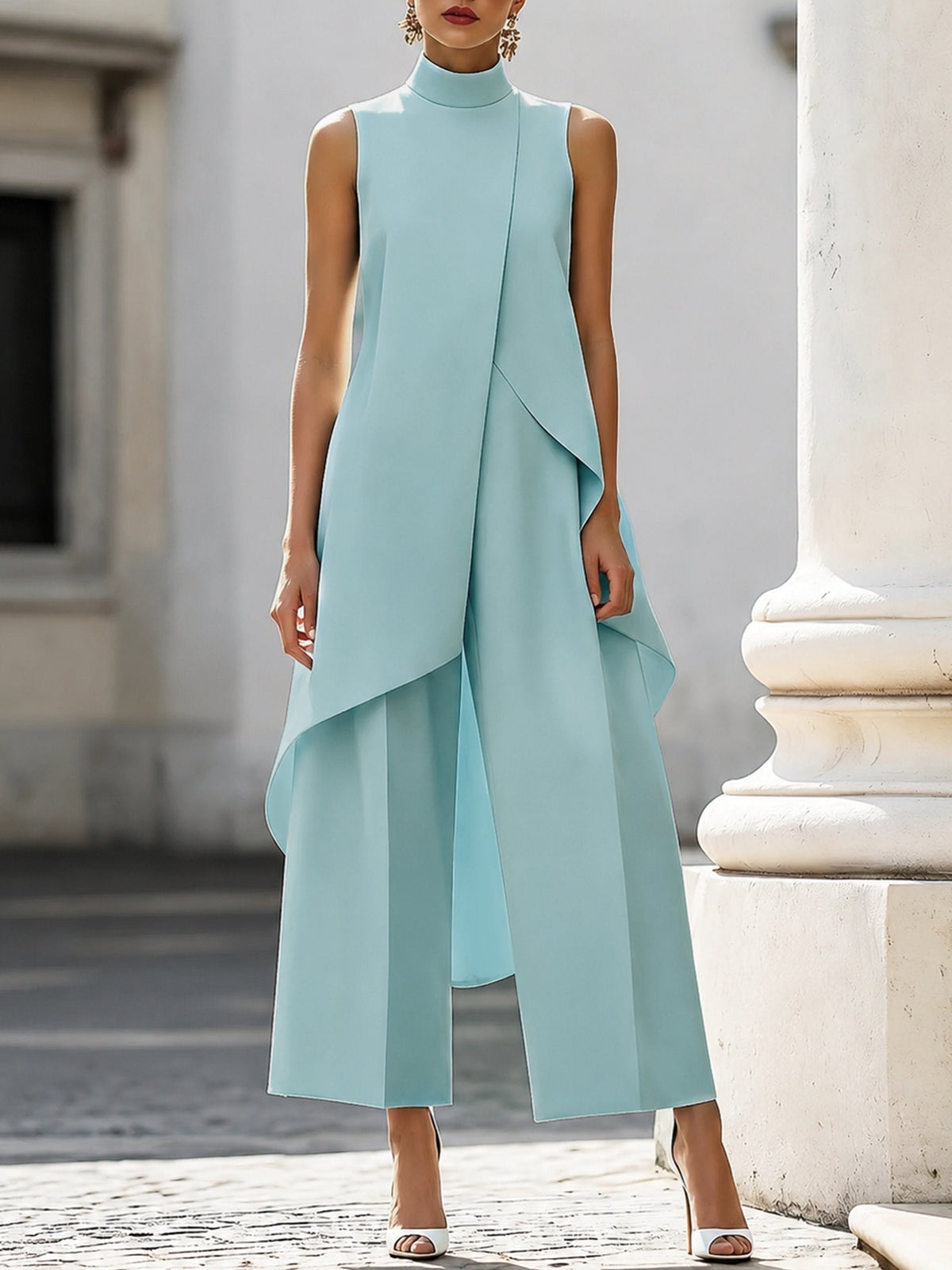 Talia | Women's Two-Piece Set | Asymmetric Top & Wide-Leg Pants | Business