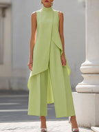 Talia | Women's Two-Piece Set | Asymmetric Top & Wide-Leg Pants | Business