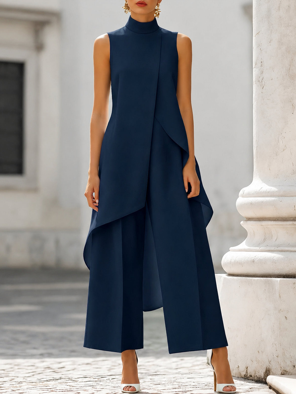 Talia | Women's Two-Piece Set | Asymmetric Top & Wide-Leg Pants | Business
