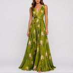 Luna | Women's Floral Maxi Dress | Wedding Guest, Deep V-Neck | Chiffon