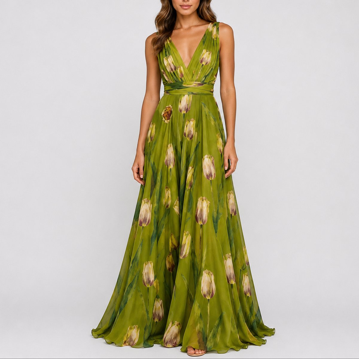 Luna | Women's Floral Maxi Dress | Wedding Guest, Deep V-Neck | Chiffon