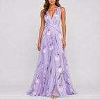 Luna | Women's Floral Maxi Dress | Wedding Guest, Deep V-Neck | Chiffon