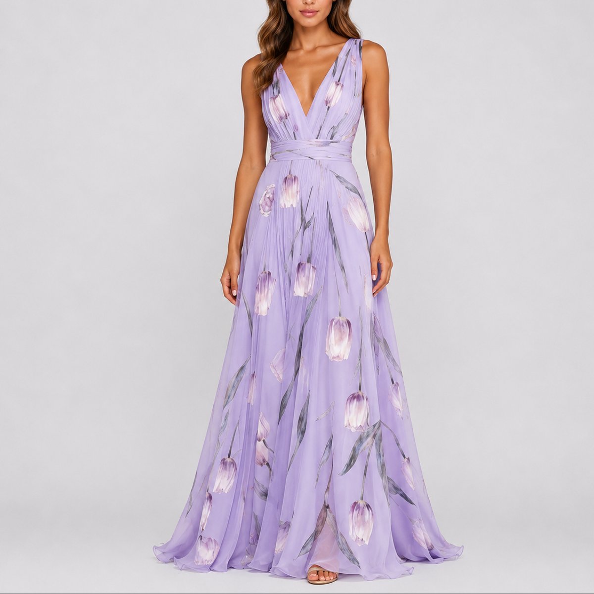 Luna | Women's Floral Maxi Dress | Wedding Guest, Deep V-Neck | Chiffon
