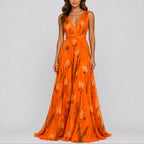 Luna | Women's Floral Maxi Dress | Wedding Guest, Deep V-Neck | Chiffon
