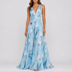 Luna | Women's Floral Maxi Dress | Wedding Guest, Deep V-Neck | Chiffon
