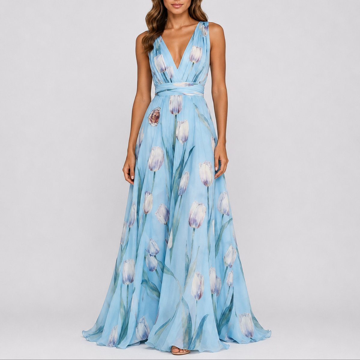 Luna | Women's Floral Maxi Dress | Wedding Guest, Deep V-Neck | Chiffon