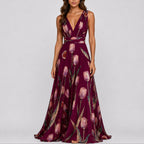 Luna | Women's Floral Maxi Dress | Wedding Guest, Deep V-Neck | Chiffon