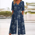 Sabine | Women's Boho Jumpsuit | Floral V-Neck, Half Sleeve | Relaxed Fit