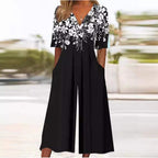Sabine | Women's Boho Jumpsuit | Floral V-Neck, Half Sleeve | Relaxed Fit