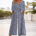 Sabine | Women's Boho Jumpsuit | Floral V-Neck, Half Sleeve | Relaxed Fit