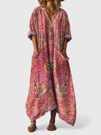 Yvaine | Women's Boho Maxi Dress | Paisley Print, Pockets | Loose Fit