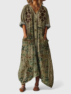 Yvaine | Women's Boho Maxi Dress | Paisley Print, Pockets | Loose Fit