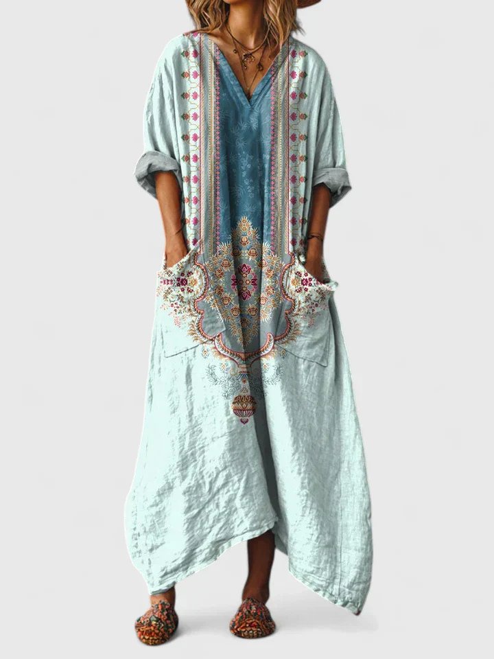 Yvaine | Women's Boho Maxi Dress | Paisley Print, Pockets | Loose Fit