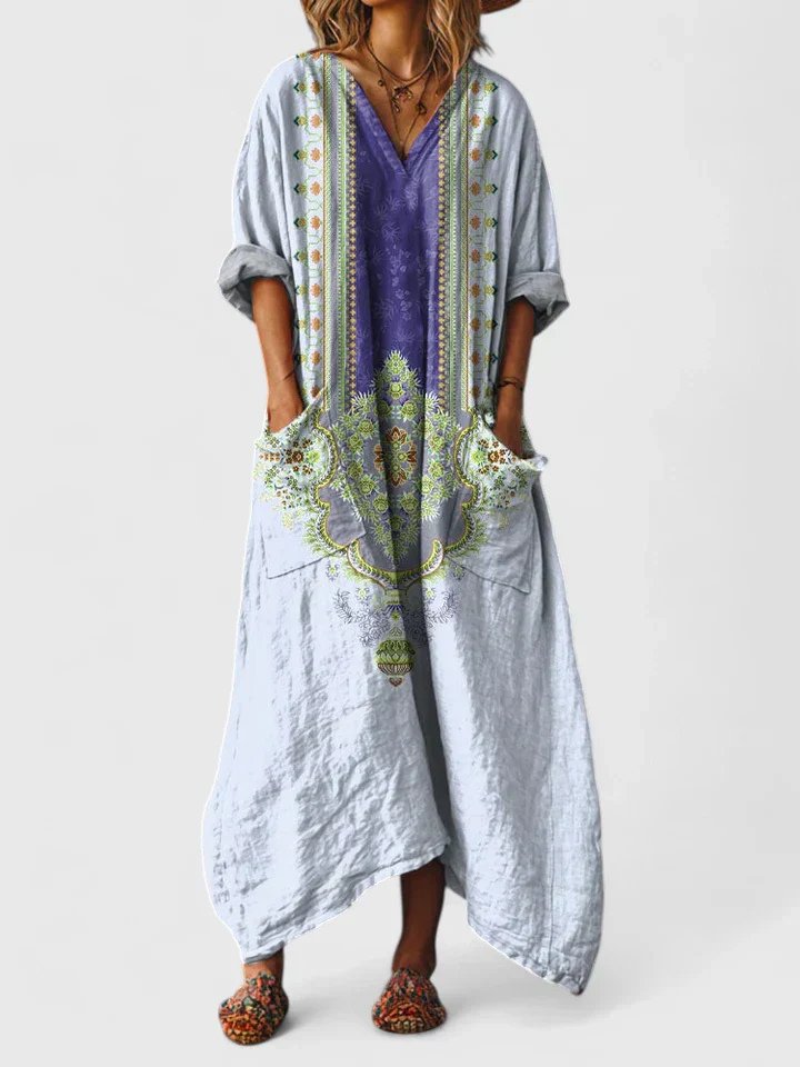 Yvaine | Women's Boho Maxi Dress | Paisley Print, Pockets | Loose Fit