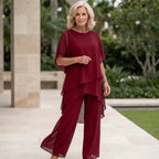 Faline | Women's Chiffon Two-Piece Set | Wide-Leg Pants & Layered Top | Elegant