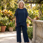 Faline | Women's Chiffon Two-Piece Set | Wide-Leg Pants & Layered Top | Elegant