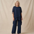 Faline | Women's Chiffon Two-Piece Set | Wide-Leg Pants & Layered Top | Elegant