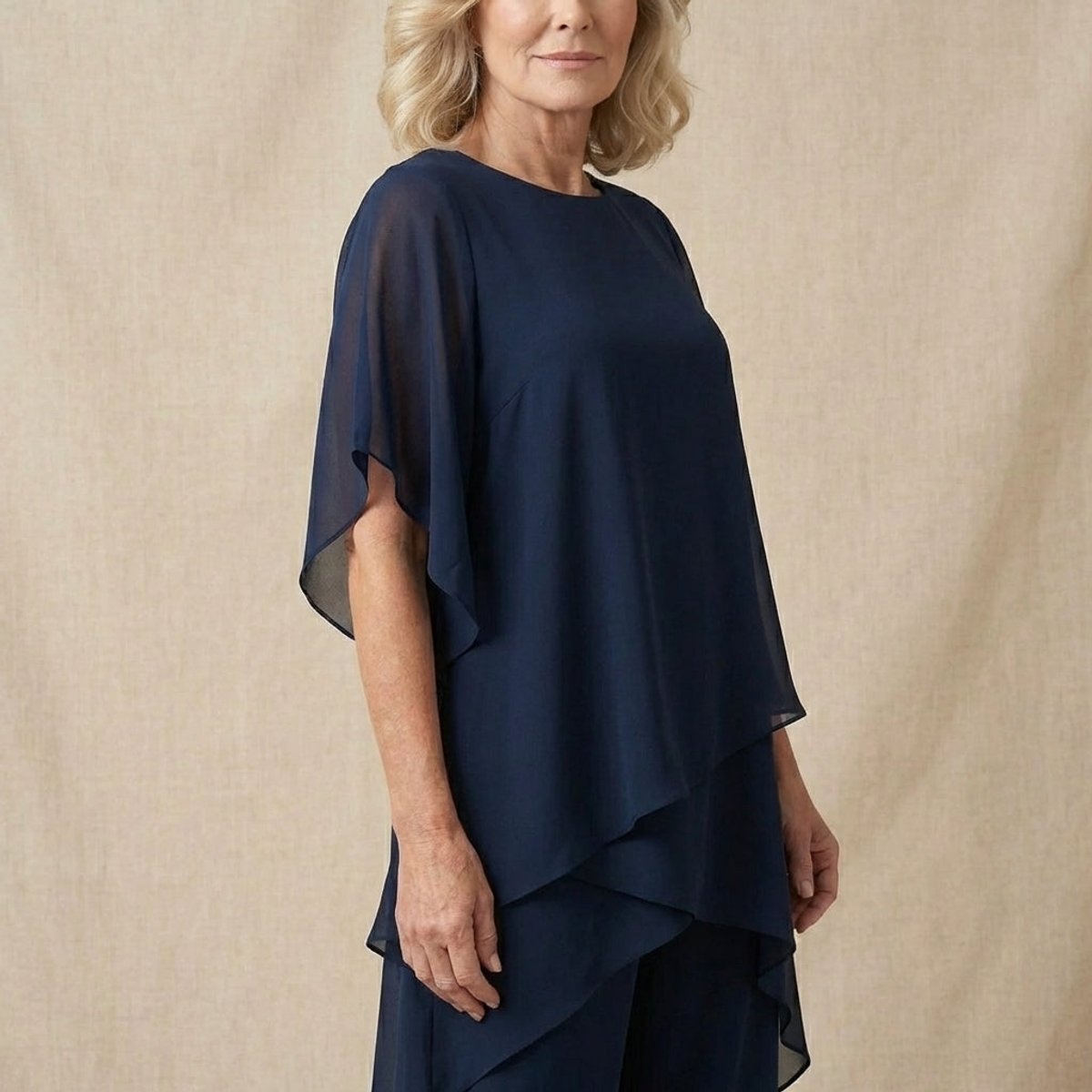 Faline | Women's Chiffon Two-Piece Set | Wide-Leg Pants & Layered Top | Elegant