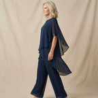 Faline | Women's Chiffon Two-Piece Set | Wide-Leg Pants & Layered Top | Elegant