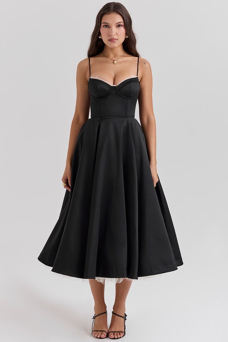 Marlow | Women's Midi Cocktail Dress | Swing Skirt, Built-In Cups