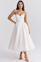 Cocktail party dress women midi satin swing skirt corset bodice