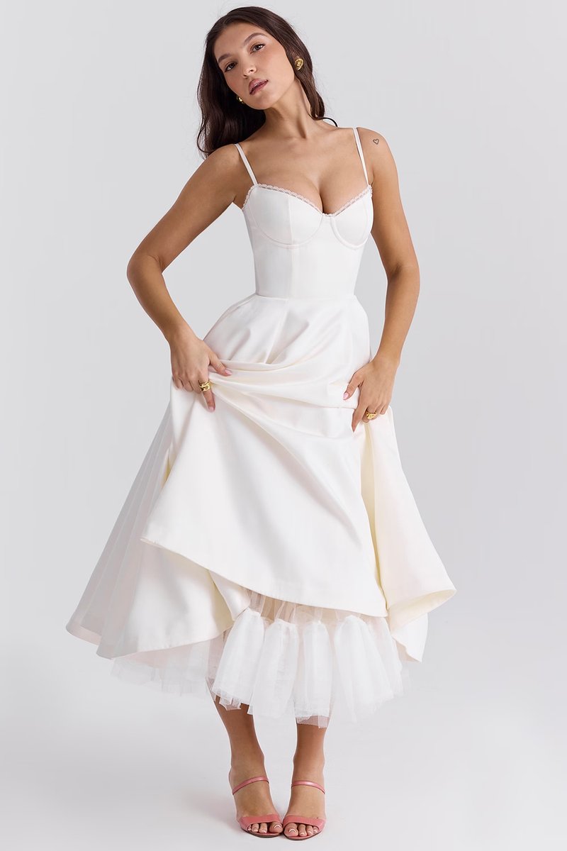 Marlow | Women's Midi Cocktail Dress | Swing Skirt, Built-In Cups