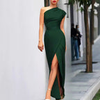 Cocktail Party Dress Women One Shoulder Maxi High Slit