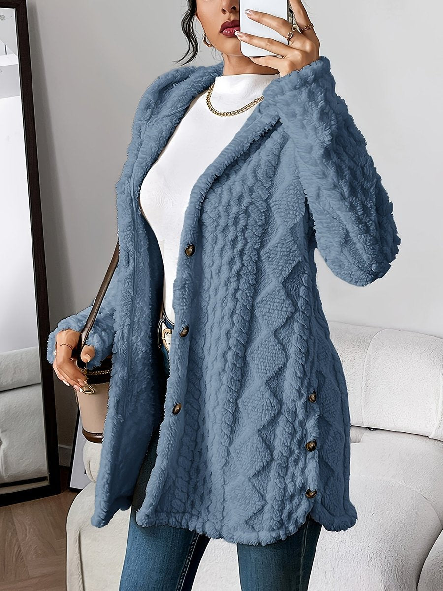 Women Plush Oversized Hooded Cardigan Buttoned