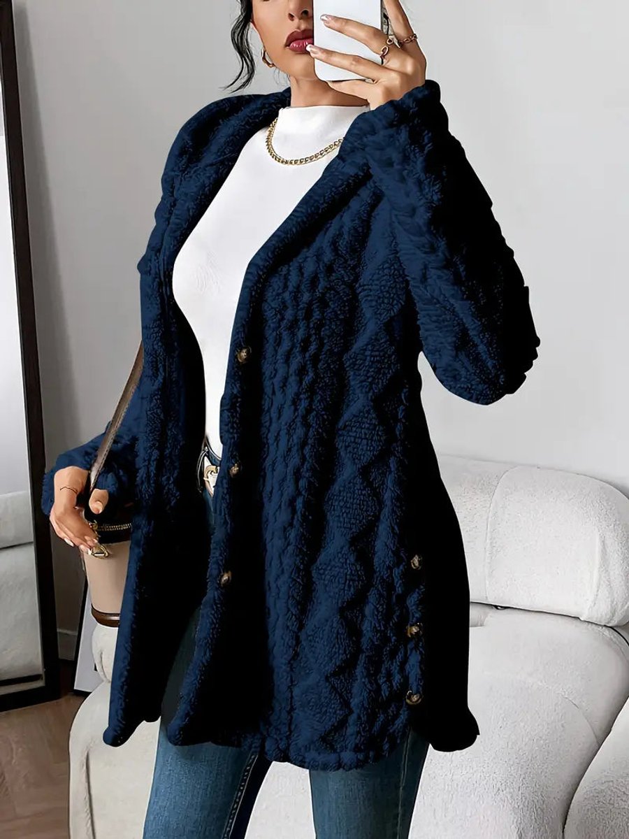 Women Plush Oversized Hooded Cardigan Buttoned
