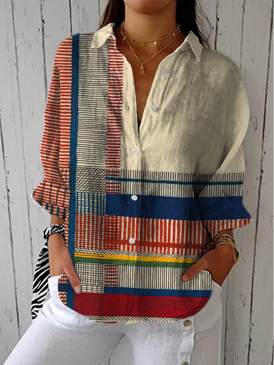 Clea | Women Geometric Print Long Sleeve Button-Down Blouse