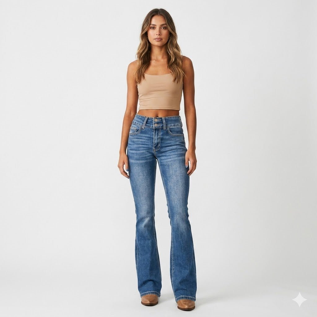 Ximena | Women's Flared Jeans | High Waist, Figure-Hugging Fit | Blue