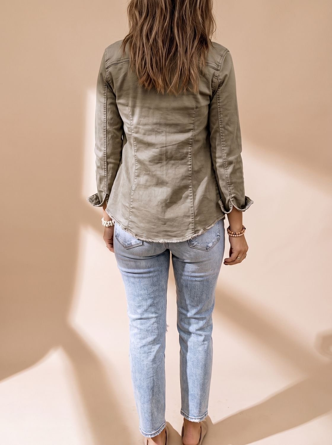 Women Denim Jacket Button Front Chest Pockets Shirt Collar | Selene
