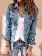 Women Denim Jacket Button Front Chest Pockets Shirt Collar | Selene