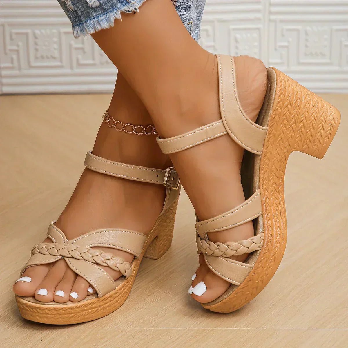 Maeve | Women's Wedge Sandals | Braided Strap, Ankle Buckle | Boho
