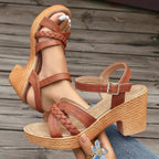 Maeve | Women's Wedge Sandals | Braided Strap, Ankle Buckle | Boho