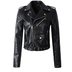 Jolie | Women's Faux Leather Biker Jacket | Zip-Up, Belted Waist | Short