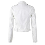 Jolie | Women's Faux Leather Biker Jacket | Zip-Up, Belted Waist | Short