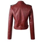 Jolie | Women's Faux Leather Biker Jacket | Zip-Up, Belted Waist | Short