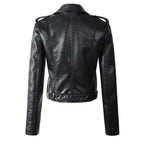 Jolie | Women's Faux Leather Biker Jacket | Zip-Up, Belted Waist | Short