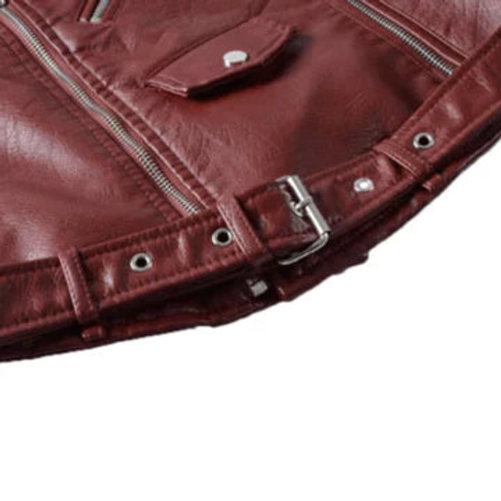Jolie | Women's Faux Leather Biker Jacket | Zip-Up, Belted Waist | Short
