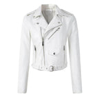 Jolie | Women's Faux Leather Biker Jacket | Zip-Up, Belted Waist | Short