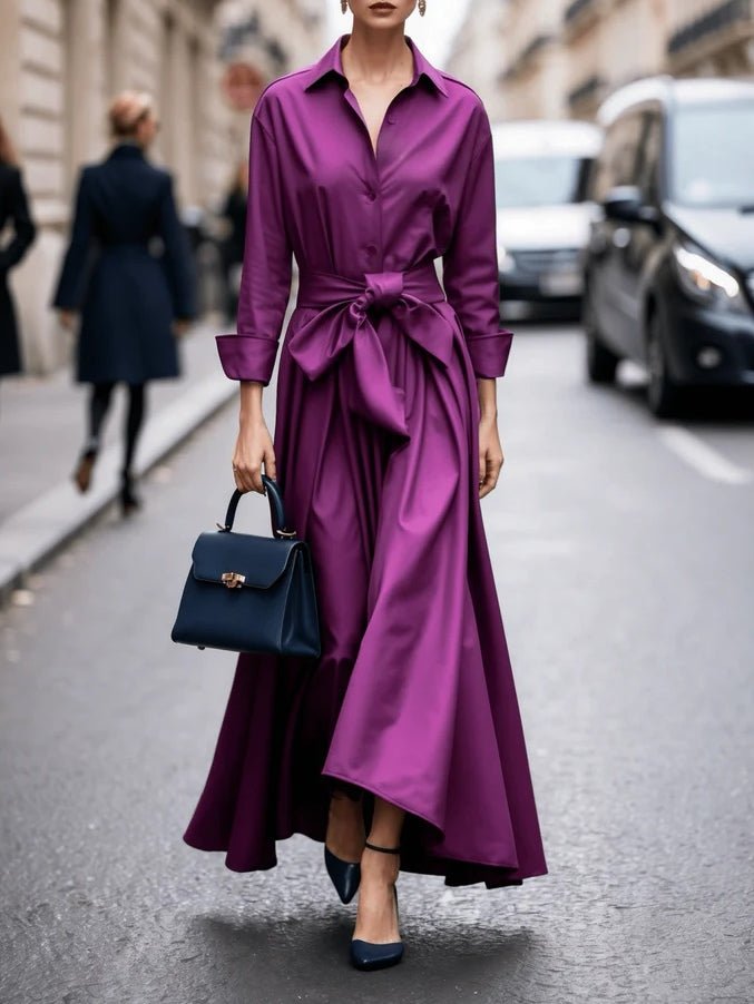 Women Maxi Shirt Dress Long Sleeve Tie Waist Belt | Wynne