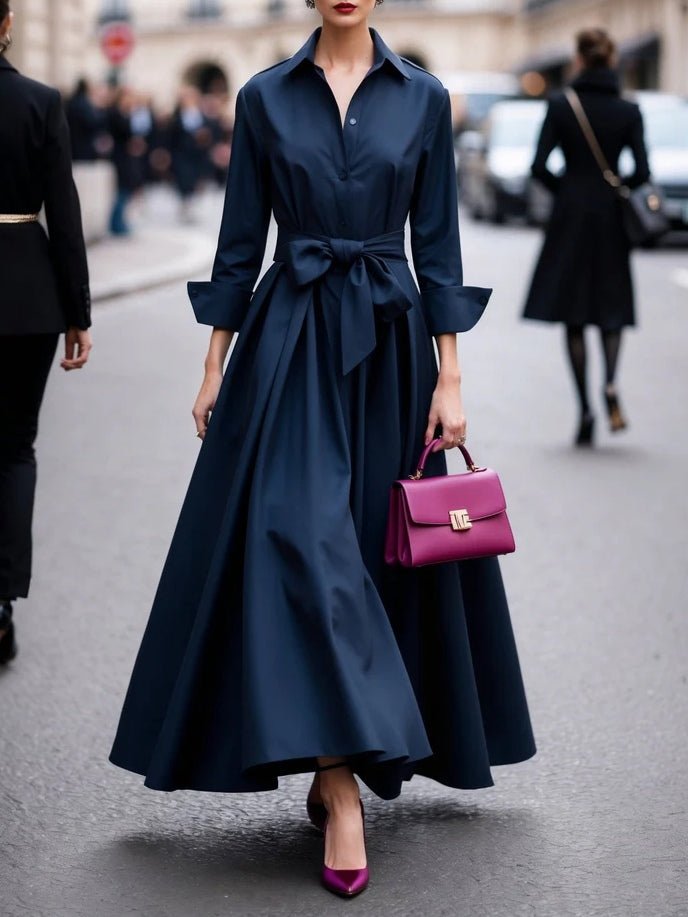 Saoirse | Maxi Shirt Dress | Women's Long Sleeve, Tie Waist | Elegant