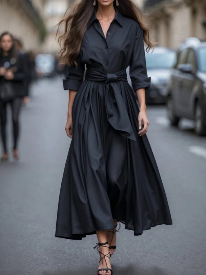 Saoirse | Maxi Shirt Dress | Women's Long Sleeve, Tie Waist | Elegant