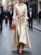 Women Maxi Shirt Dress Long Sleeve Tie Waist Belt | Wynne